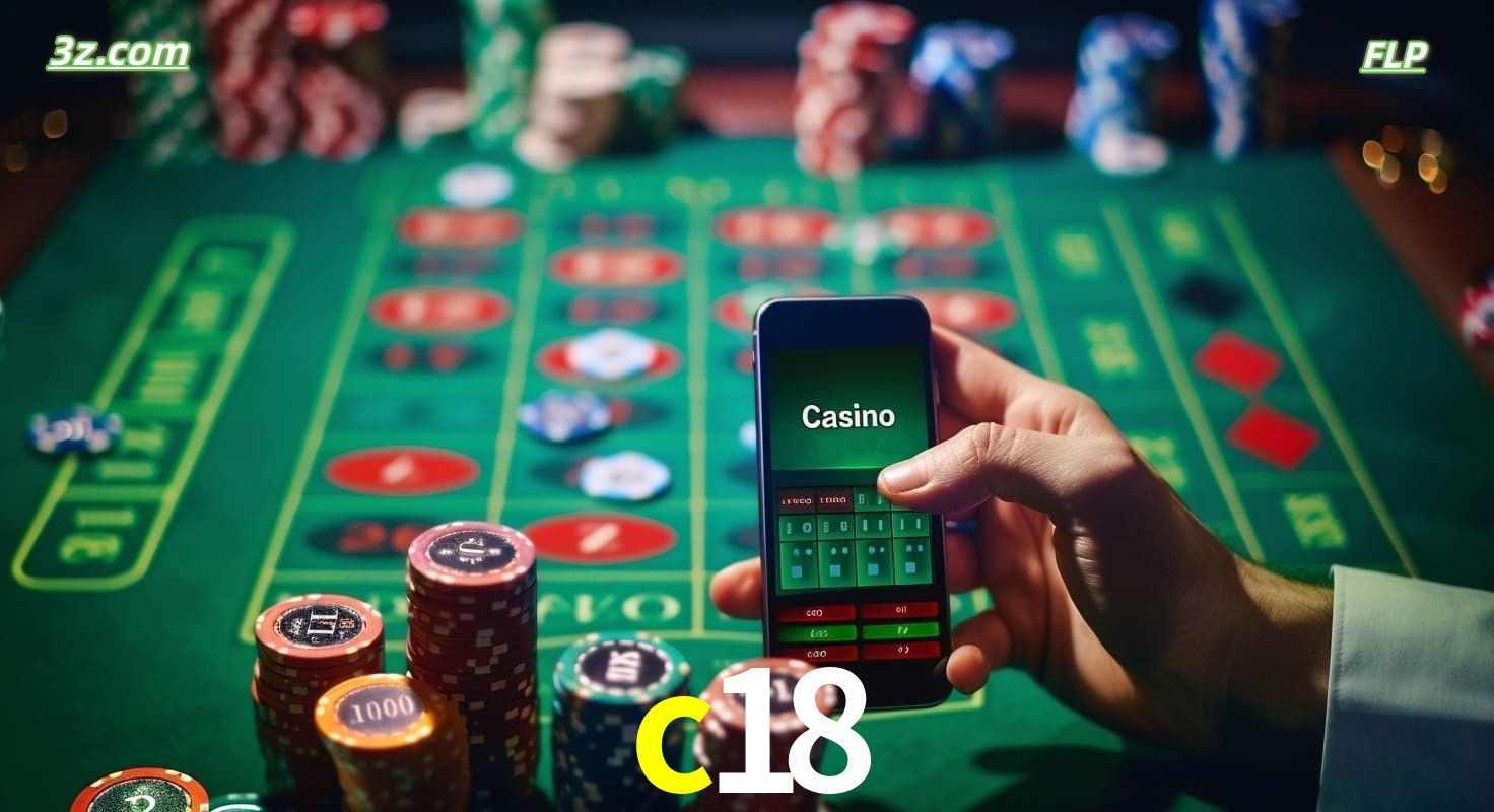 Cassino online móvel c18 com apostas em roleta e fichas de pôquer